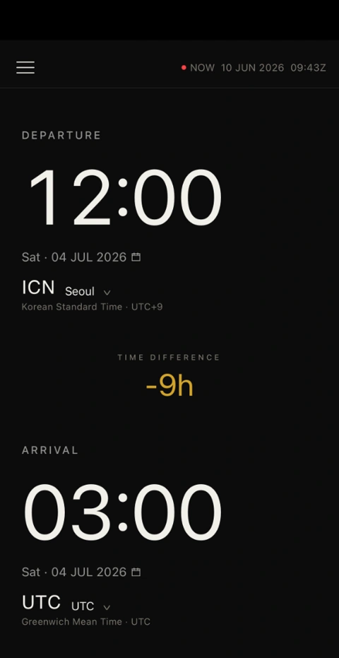 TimeConv：現地時刻をUTCに変換する画面