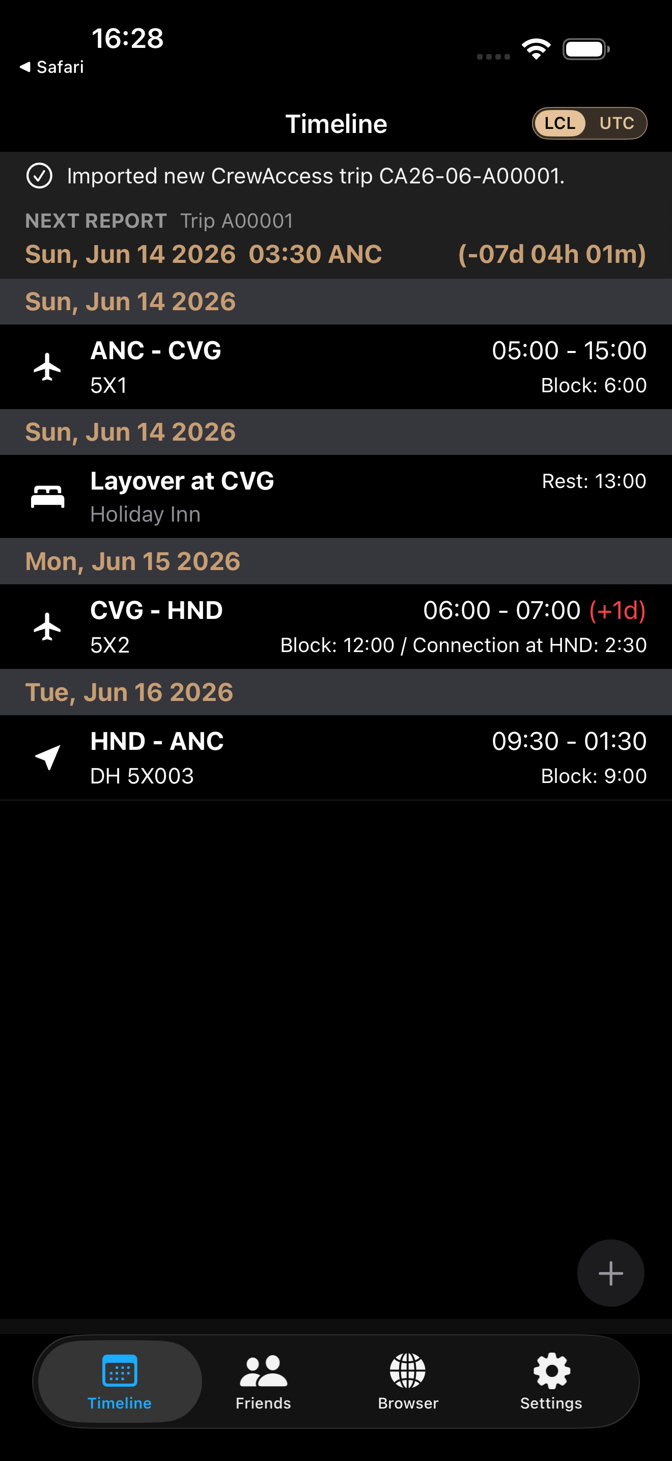 TripDataHub crew schedule timeline